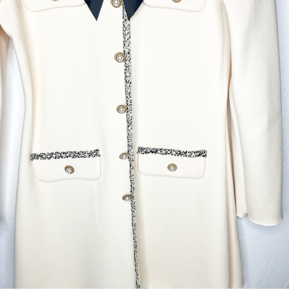 Elegant Cream Dress with Black Bow & pearl details - Picture 9 of 11